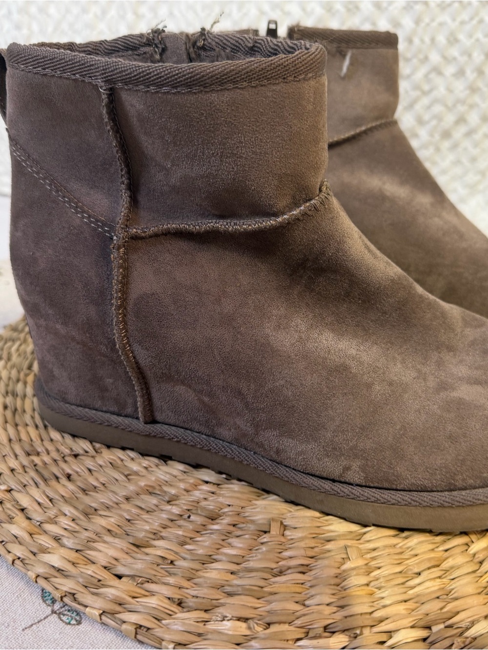 Cozy Suede Ankle Booties in Dark Brown